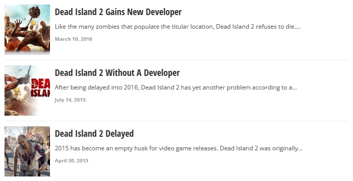 A screencap of some of the top search results when you look up "Dead Island 2" on 64bitgamer (dot) com. 